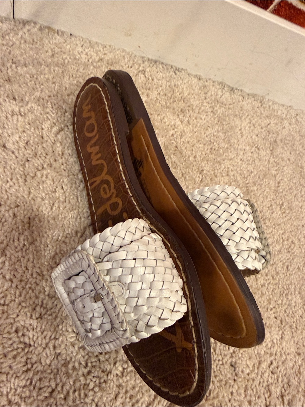 Sam Edelman White Woven Buckle Slide Sandals with Brown Footbed size 36 - Picture 7 of 12